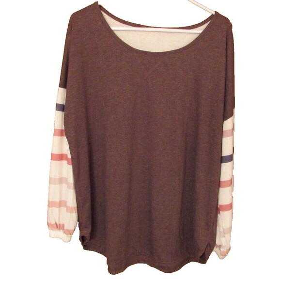 NXH Tops - NXH Coffe and White Bishop Sleeve Tunic Top Size Large